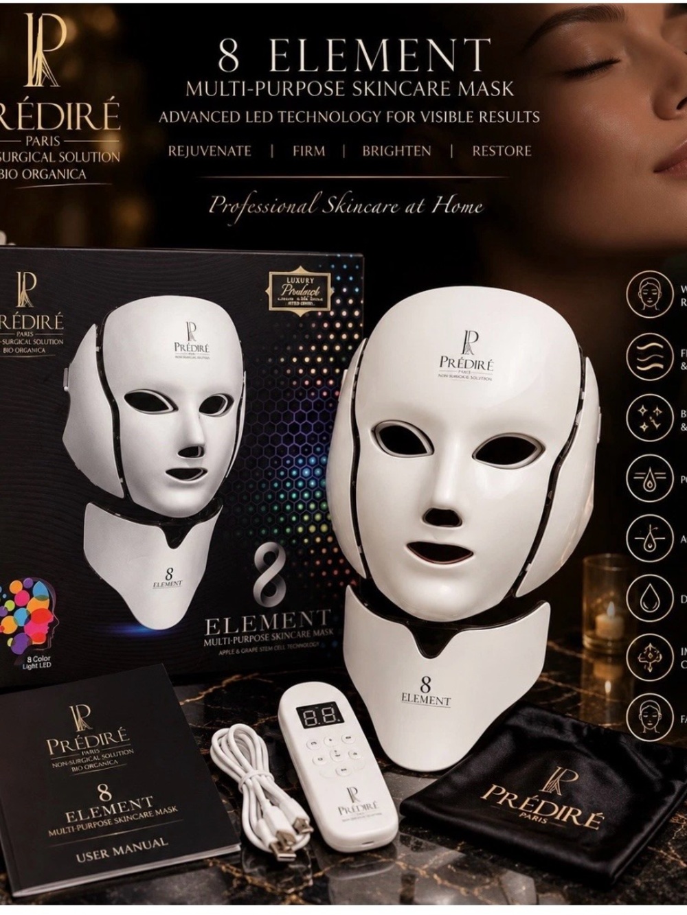Predire Paris 8-Element LED Face Mask White – New